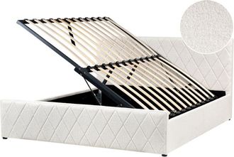 Beliani Beliani - eu Super King Size Boucle Bed Frame 5ft3 with Storage Tufted Headboard Off-White Rochefort