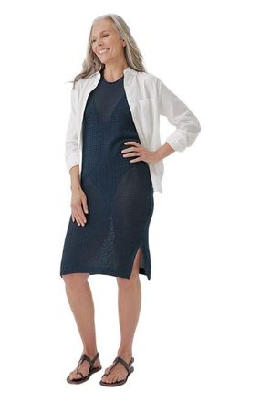 Pact Beachside Linen Crochet Cover-Up Made with Organic Cotton in French Navy at Nordstrom, Size Small