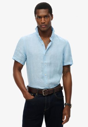 Superdry Kurzarmhemd SUPERDRY VACATION LINEN S/S SHIRT, Herren, Gr. 3XL, N-Gr, blau (sea blau chambray), Web, Obermaterial: 100% Seide, gemustert, regular fit,