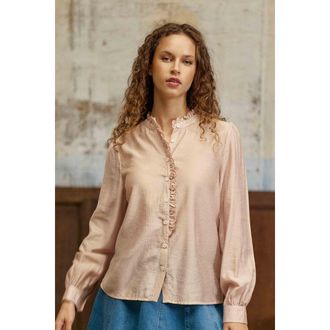 La petite &eacute;toile Gestreepte blouse, lange mouwen, kraag met ruches, BOYA