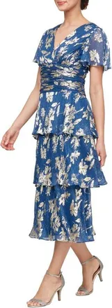 S.L. Fashions Metallic Floral Print Midi Cocktail Dress in Royal Gold at Nordstrom, Size 10