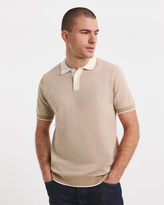 Jacamo Geo Patterned Short Sleeve Knitted Polo