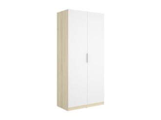 Vente-Unique Armario 2 puertas - An. 91 cm - Blanco y natural claro - KALONY
