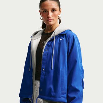 Nike Womens Nike Sportswear Loose Coaches Jacket in Blue | IU1974-417