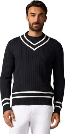 Brooks Brothers Truien & Vesten, Heren, Blauw, 2Xl, Katoen, Logo Geborduurde Katoenen Tennis V-hals Trui