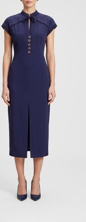 Alessandra Rich Pure Silk Midi Evening Dress with a Scarf Neck and Front Slit