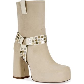 Azalea Wang Dyzma Moto Platform Bootie in Bone at Nordstrom, Size 6.5