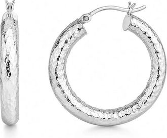 Gold & Honey Hammered Hoop Earrings In Silver