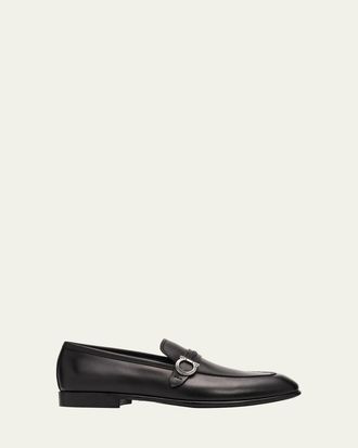 Ferragamo Mens Gancini Saddle Strap Leather Loafers