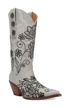 Dingo Swing Floral Embroidery Western Boot in White at Nordstrom, Size 9.5