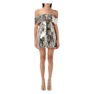 Self Portrait Party Dresses, female, Gray, 2XS, Gold Sequin Off-Shoulder Mini Dress
