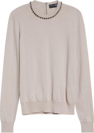 Dolce & Gabbana Crystal Embellished Cashmere Sweater in Beige Chiaro at Nordstrom, Size 10 Us