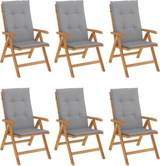 vidaXL Sillas Plegables Reclinables Con Cojines, 6 Unidades, Madera Maciza De Teca. Vidaxl