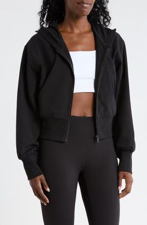 Zella Relay French Terry Crop Full Zip Hoodie in Black at Nordstrom Rack, Size X-Small