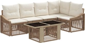 vidaXL Conjunto De Sof&aacute;s De Jard&iacute;n 6 Uds. Beige Y Blanco Crema Vidaxl