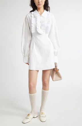 Valentino Garavani Floral Embroidered Ruffle Long Sleeve Minidress in White at Nordstrom, Size 10 Us