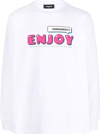 Dsquared2 Enjoy-print long-sleeve T-shirt - men - Cotton - L - White