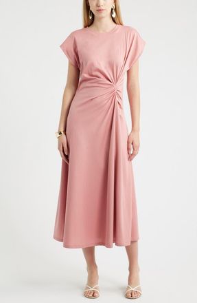 Nordstrom Crew Neck Side Twist Midi T-Shirt Dress in Pink Compact at Nordstrom, Size Xx-Large