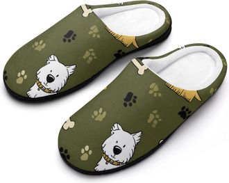 Generic West Highland Terrier Dog Paw Slippers Men Winter Warm Cotton Anti-Slip Indoor Slip-Ons House Shoes