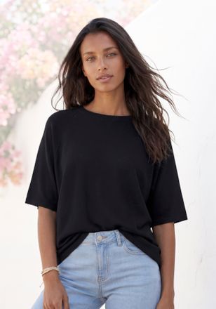 Vivance Kurzarmshirt VIVANCE mit Lochstrickmuster, Damen, Gr. 32/34, schwarz, Feinstrick, Obermaterial: 85% Viskose (LENZING ECOVERO), 15% Polyester, unifarbe