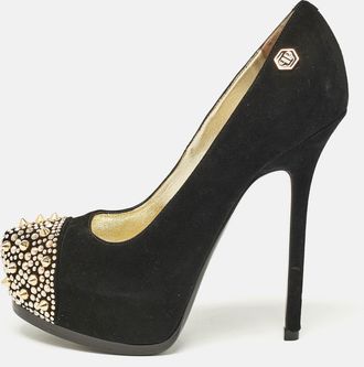 Philipp Plein Philipp Plein Black Suede Spike Embellished Platform Pumps