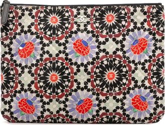 Chanel Pre-owned Womens Floral Pouch Geometric Design - Black Textile - One Size