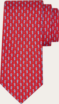 Ferragamo Men Seahorse print silk tie Red