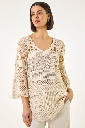 Roman Floral Crochet Tunic Top