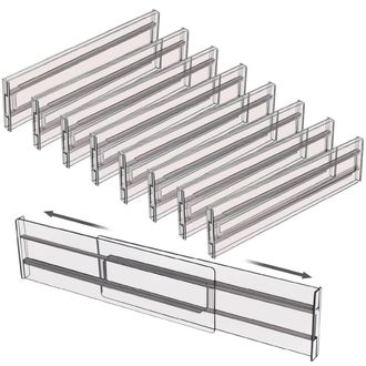 OEM Ladeverdeler - Ajustable 27,5 A 52 Cm - Para Cajones De Cocina Ba&ntilde;o Escritorio - Gris Transparente - Pack De 8