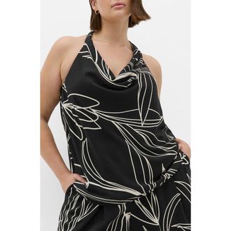 City Chic Shania Cowl Neck Sleeveless Top in Black Bloom at Nordstrom, Size Xxxs