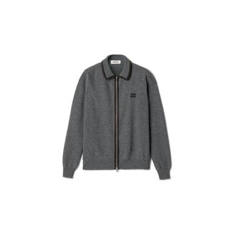 Miu Miu Wool And Cashmere Cardigan With Suede Details, Woman, Slate Gray, Size 42