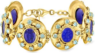 Ross-Simons Italian Tagliamonte Blue Venetian Glass Bracelet With Sky Blue Topaz in 18kt Gold Over Sterling