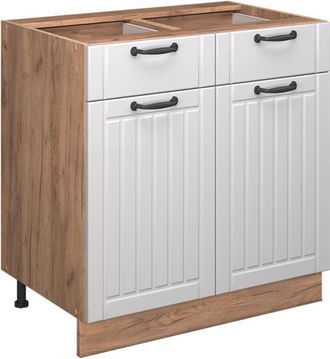 Vicco Mueble Bajo De Cocina Fame-line, Blanco Casa De Campo, 80 Cm, Et Antracita, Vicco