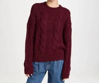Something Navy Cable Knit Crewneck Sweater In Burgundy