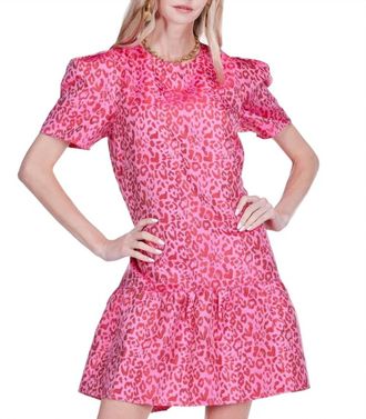 Jade Yoga Short Sleeve Flouncy Mini Dress In Berry Leopard
