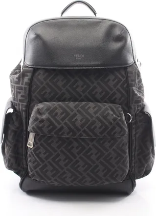 Fendi Black Gray Canvas Leather Backpack (Pre-Owned)