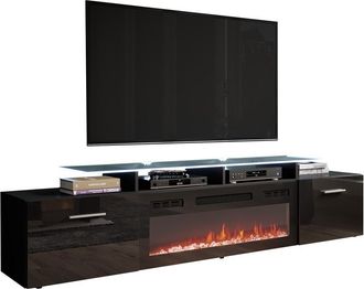 Mirjan24 Mobilier1 - Mueble Tv Charlotte 155, Negro + Negro Brillante, N&uacute;mero De Puertas: 0, N&uacute;mero De Cajones: 0, 190x49x37cm, Led
