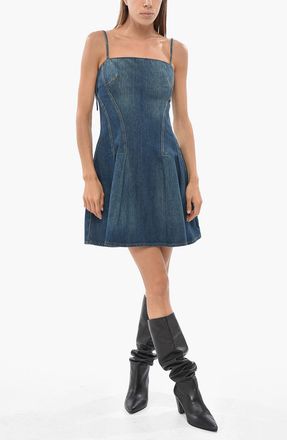 Alexander McQueen Mini Flared Denim Dress with Spaghetti Straps Alexander McQueen