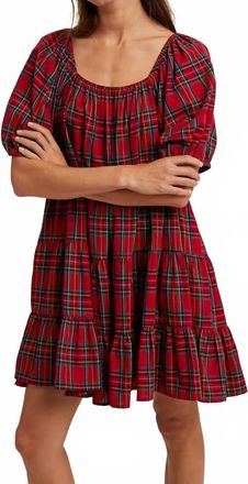 Wishlist Gingham Puff Sleeve Tiered Mini Dress In Red/green