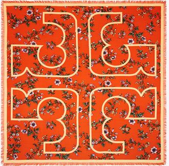 Tory Burch Womens Kira Lyonnaise Floral Wool Oversized Square Scarf, One Size