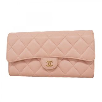 Chanel Pink Grained Calfskin Long Wallet (Bi-Fold) (Pre-Owned)