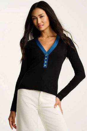 Lisa Todd Pure Rib V Neck Top In Black