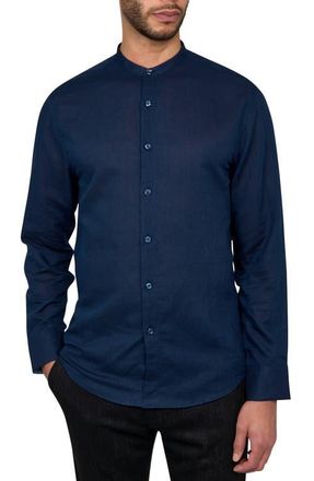 Brooklyn Brigade Slim Fit Solid Linen Cotton Long Sleeve Shirt in Navy at Nordstrom, Size X-Large