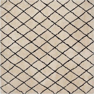Beliani Alfombra De Poliester Beige Negro 200 X 200 Cm Patron Geom&eacute;trico Moderno Midyat