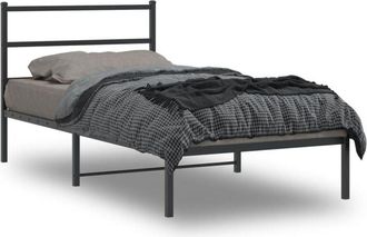 vidaXL Metal Bed Frame without Mattress with Headboard Black 100x200cm vidaXL