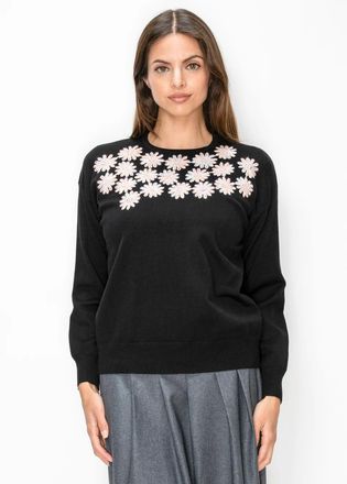 YAL New York Black Knit Pullover with Embroidered Flowers