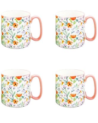 10 Strawberry Street Set Of 4 Bella Water Color 2 Floral Mugs