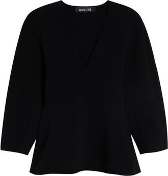 Ashlyn William V-Neck Knit Blouse in Black at Nordstrom, Size X-Small