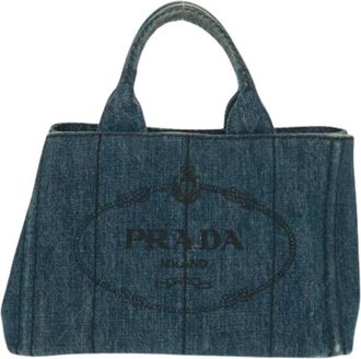 Prada Pre-owned Tote Bags, female, Blue, Size: ONE SIZE Pre-owned Denim Tote Bag