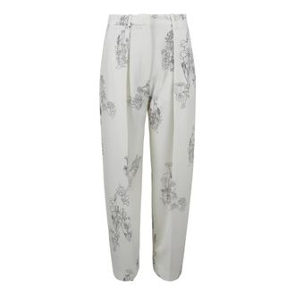 Victoria Beckham Broek met bloemenprint - Dames - Broeken - Wit - S - Broeken
